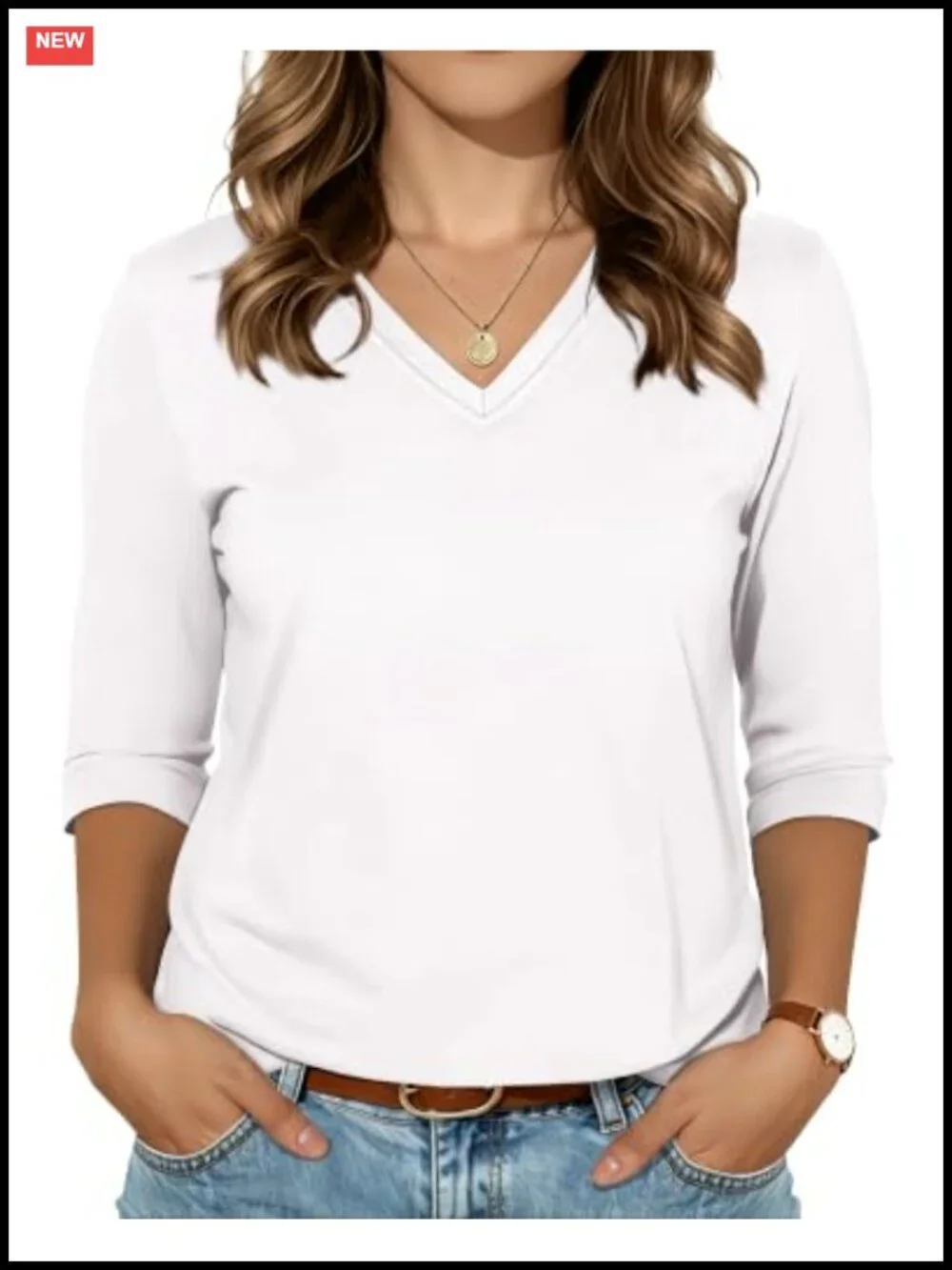 3/4 Sleeve V-Neck Graphic Tunic Top Tie-Dye Tee for Women
